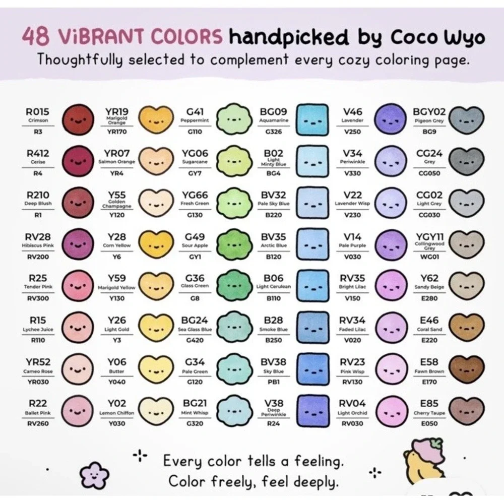 Ohuhu x Coco Wyo Cozy Mood Coloring Kit Honolulu B 48 Colors Alcohol Markers NEW